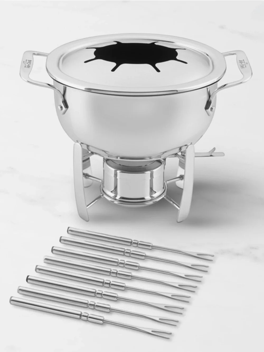 New! All-Clad Stainless Steel Fondue Pot Set with Color-Tipped Forks